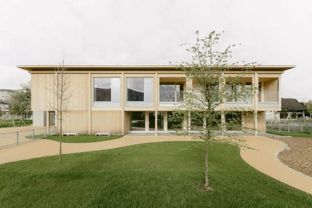 Kinderhaus Kreuzfeld / Innauer-Matt Architekten - Exterior Photography, Kindergarten, Courtyard