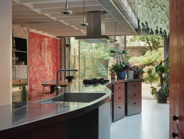 Druid Grove Terrace House / CAN - Interior Photography, Renovation, Kitchen, Beam, Countertop, Lighting, Sink, Chair